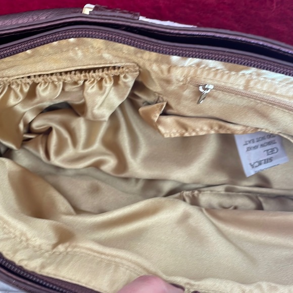 Joy Mangano burgundy leather handbag